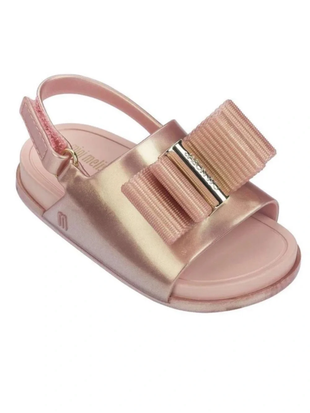 Mini Melissa Rose Gold Metallic Bow Slingback Sandals
